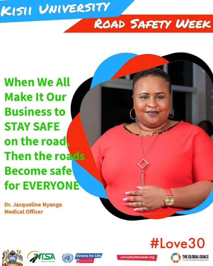 Dr. Jacqueline Nyaanga's road safety awareness posta.