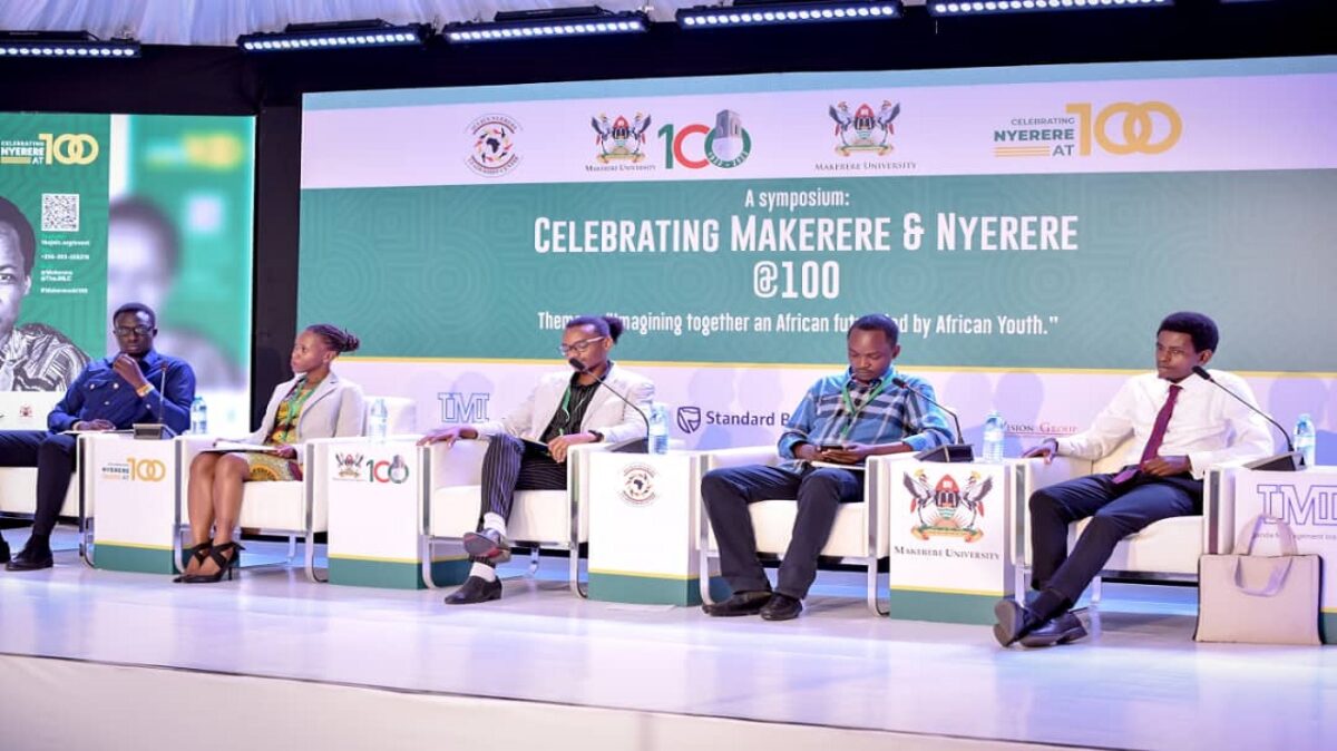 The panelists of the discussion on a Pan Africanism that delivers on the aspirations of Africans at Yusuf Lule Auditorium, Makerere University. PHOTO/Daniel Tusiimukye, The Scholar Media Africa.