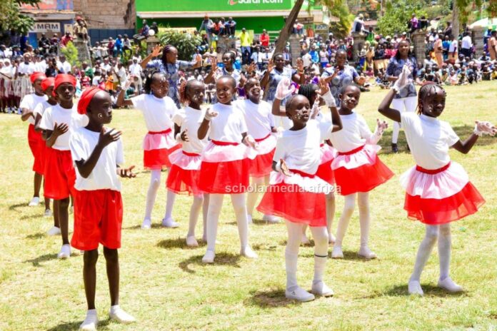 Greenview Academy performing Vaida By Harrie Richie during Mashujaa Day celebrations in Baringo County on October 20, 2022. Different schools from Baringo County flavored the celebrations with dance, music and acrobatics. PHOTO/Janet Kiriswo, The Scholar Media Africa.