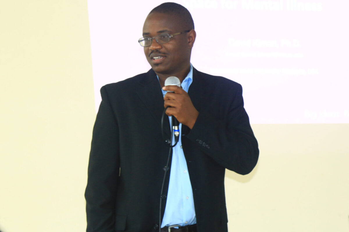 Prof David Kimori giving a Keynote Speech on Social Media Platforms, Young People's Third Space for Mental Illness. PHOTO/Kisii University Media.