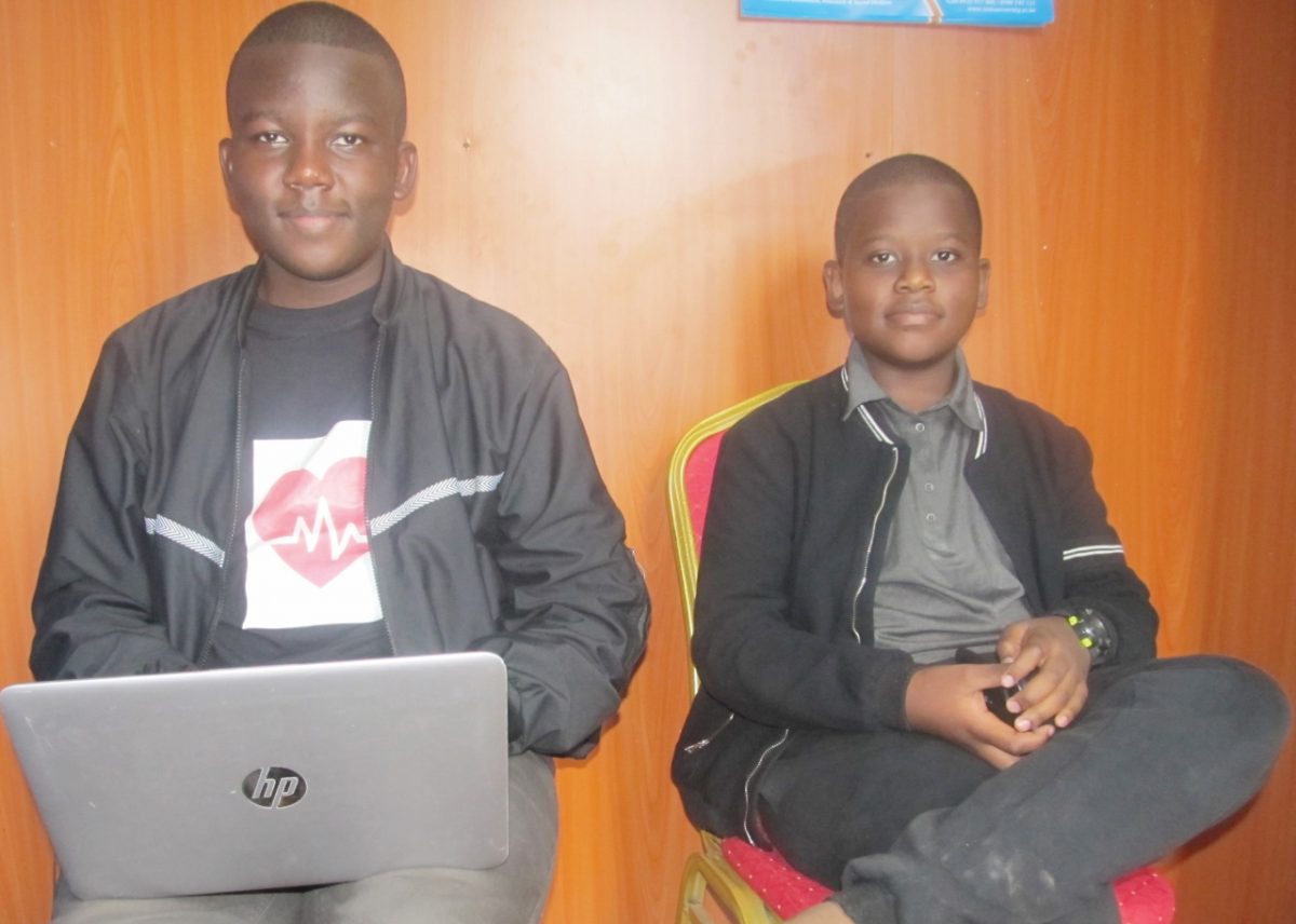 Doubar and his brother Earl Mogoko during the interview at The Scholar Media offices. The duo have engaged in a healthy competition for years, motivating them to work harder. PHOTO/Elijah Nyaanga, The Scholar Media Africa.