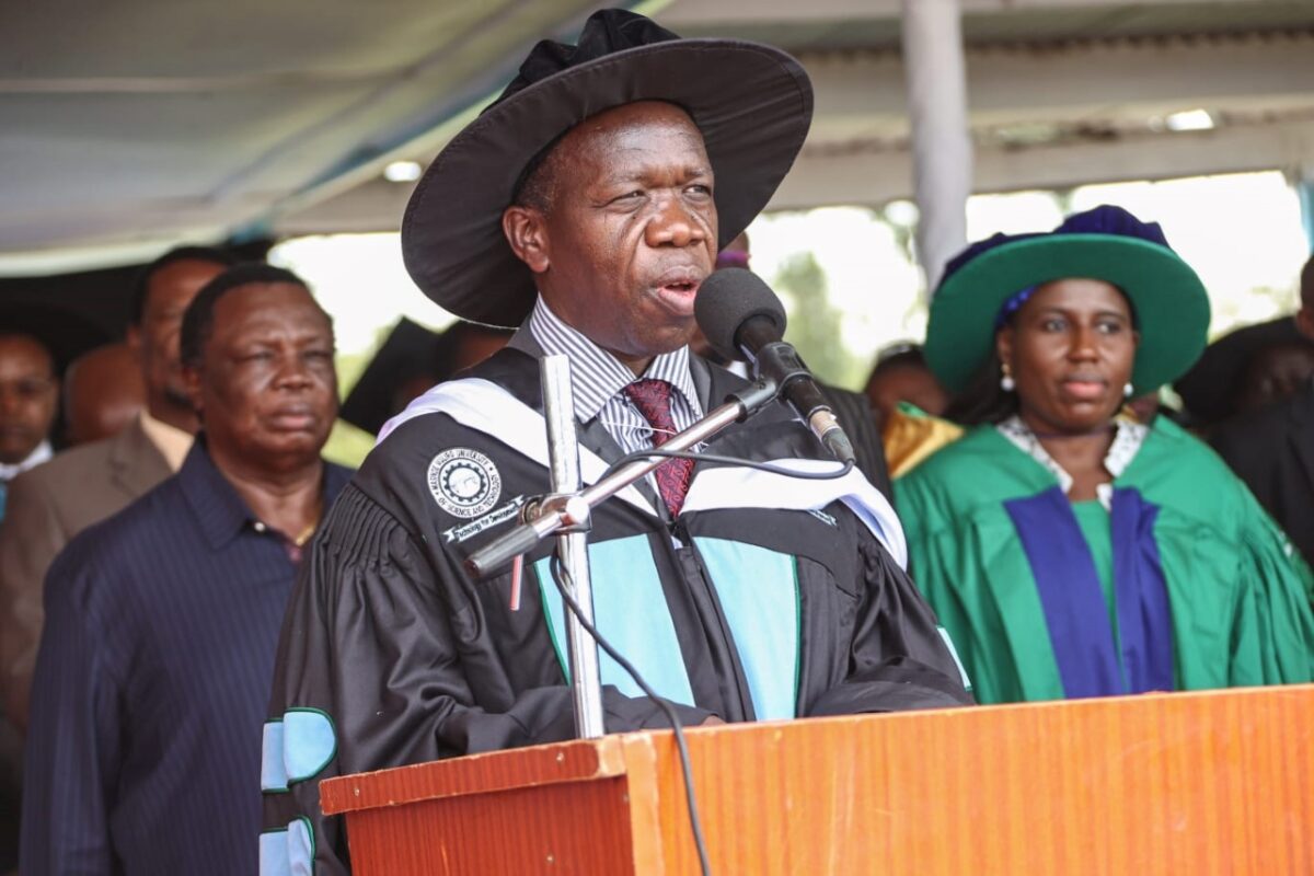 Prof. Solomon Shibairo, the Vice Chancellor Masinde Muliro University of Science and Technology, addressing the audience during the graduation ceremony. PHOTO/PCS.