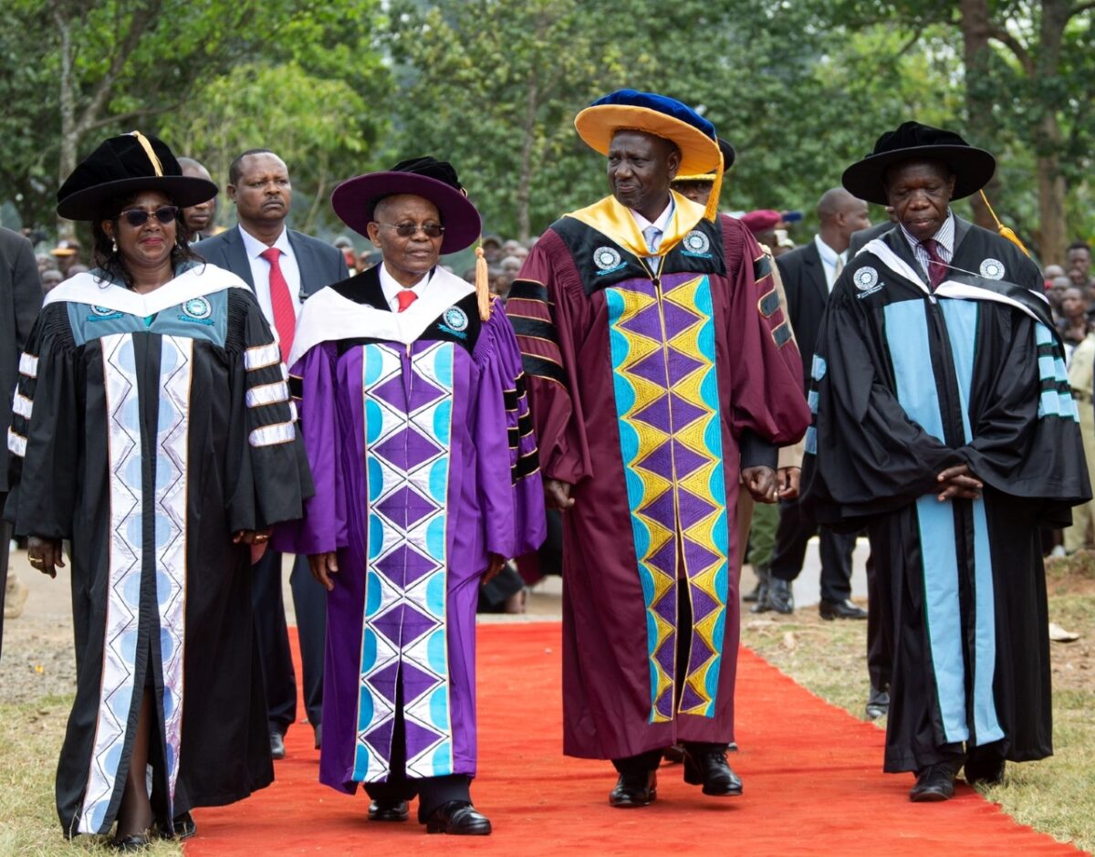 From left: Dr. Jane Mutua, the Council Chair MMUST, Dr. Peter Muthoka, the Chancellor MMUST, Dr. William Ruto, President of Kenya and Prof. Solomon Shibairo. PHOTO/PCS.