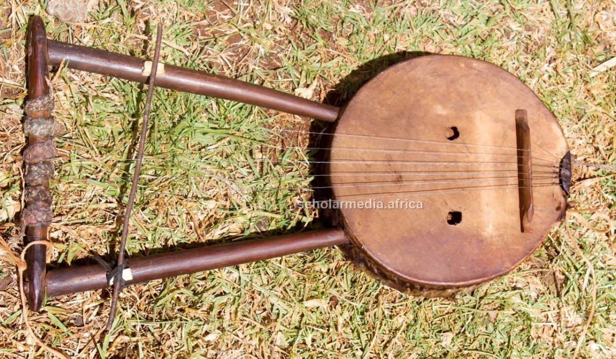 A hand-made harp, one of the traditional music instruments Mzee Kesses designs. PHOTO/Janet Kiriswo, The Scholar Media Africa.
