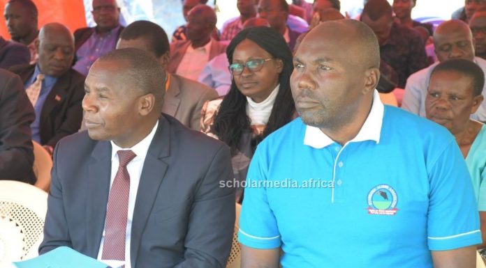 ‘Kenya One’ celebrates stellar results, vows to stay top Chief Principal Charles Onyari (in blue t-shirt) and other guests during the thanksgiving Sabbath at Nyambaria High School grounds. PHOTO/Dan Nyamanga, Scholar Media Africa.