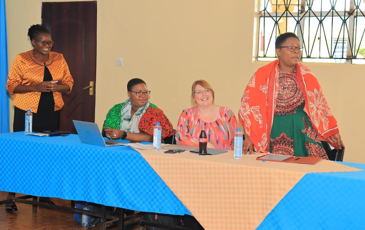 From left: Linet Mangare, a lecturer in the School of Health Sciences introduces the visitors: Dr. Yetunde Ataiyero, a lecturer in Adult Nursing and Postdoctoral Researcher, School of Health, Science and Wellbeing; Prof. Sarahjane Jones, a Professor of Healthcare Safety and Performance; and Ms. Alisen Dube, a Research Fellow in the School of Health, Science and Wellbeing, all at Staffordshire University. PHOTO/Everlyn Kimibei, KSU Media.