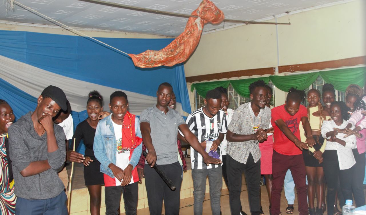 The Quackers, who acted a play 'Wrath of the Spear', celebrating their victory. PHOTO/Boaz Khuteka, KSU Media.