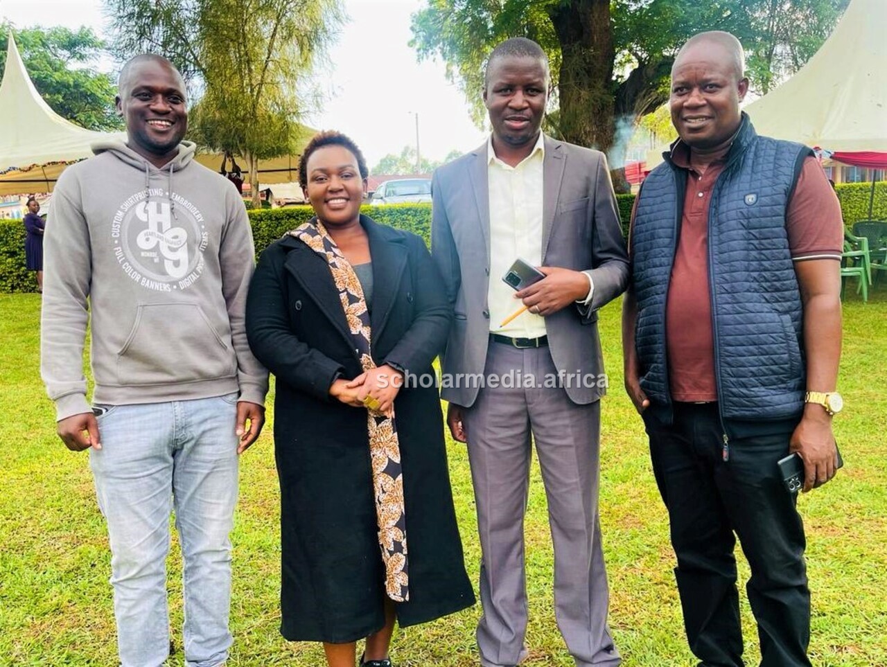 From left: Benard Otiso, Edinah Kangwana, Desderius Makori and Edward Obwocha. All of them are successful alumni of St. Patrick's Secondary Mosocho and have continued to give back to  the institution which molded them. PHOTO/Benvictor Makau, Scholar Media Africa. 