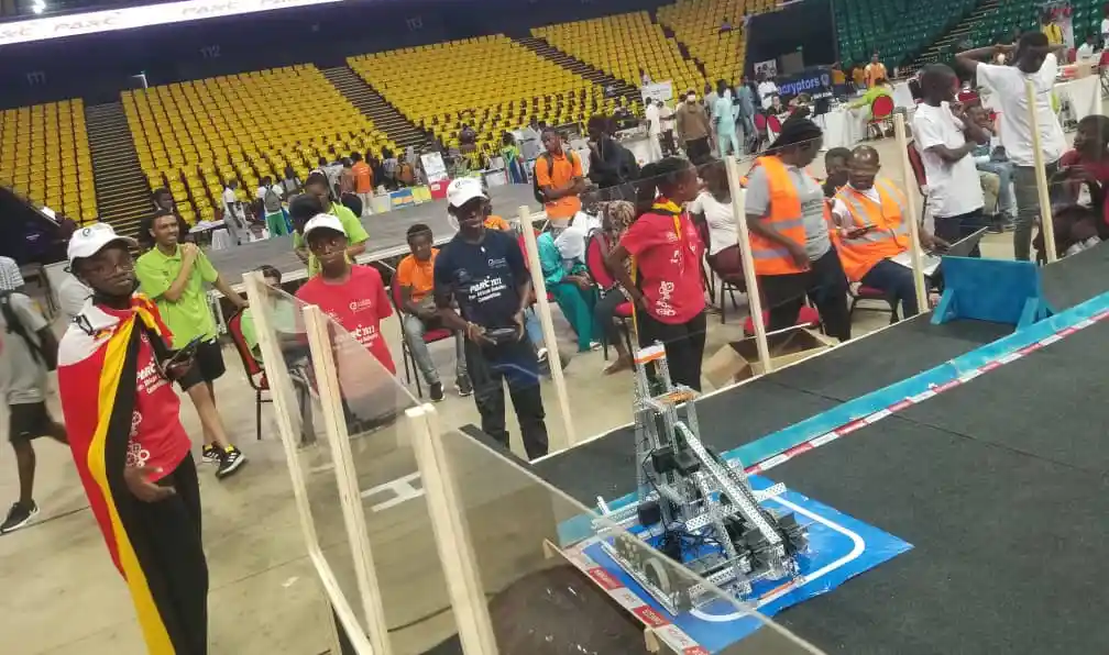 Team Uganda parading their bronze-winning robot in Dakar, Senegal, in July 2022. PHOTO/Courtesy.