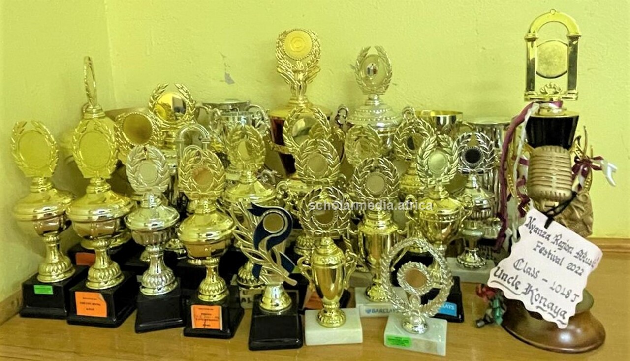 Trophies from the wins the school has had over time, including in last year's music festivals. PHOTO/Benvictor Makau, Scholar Media Africa. 