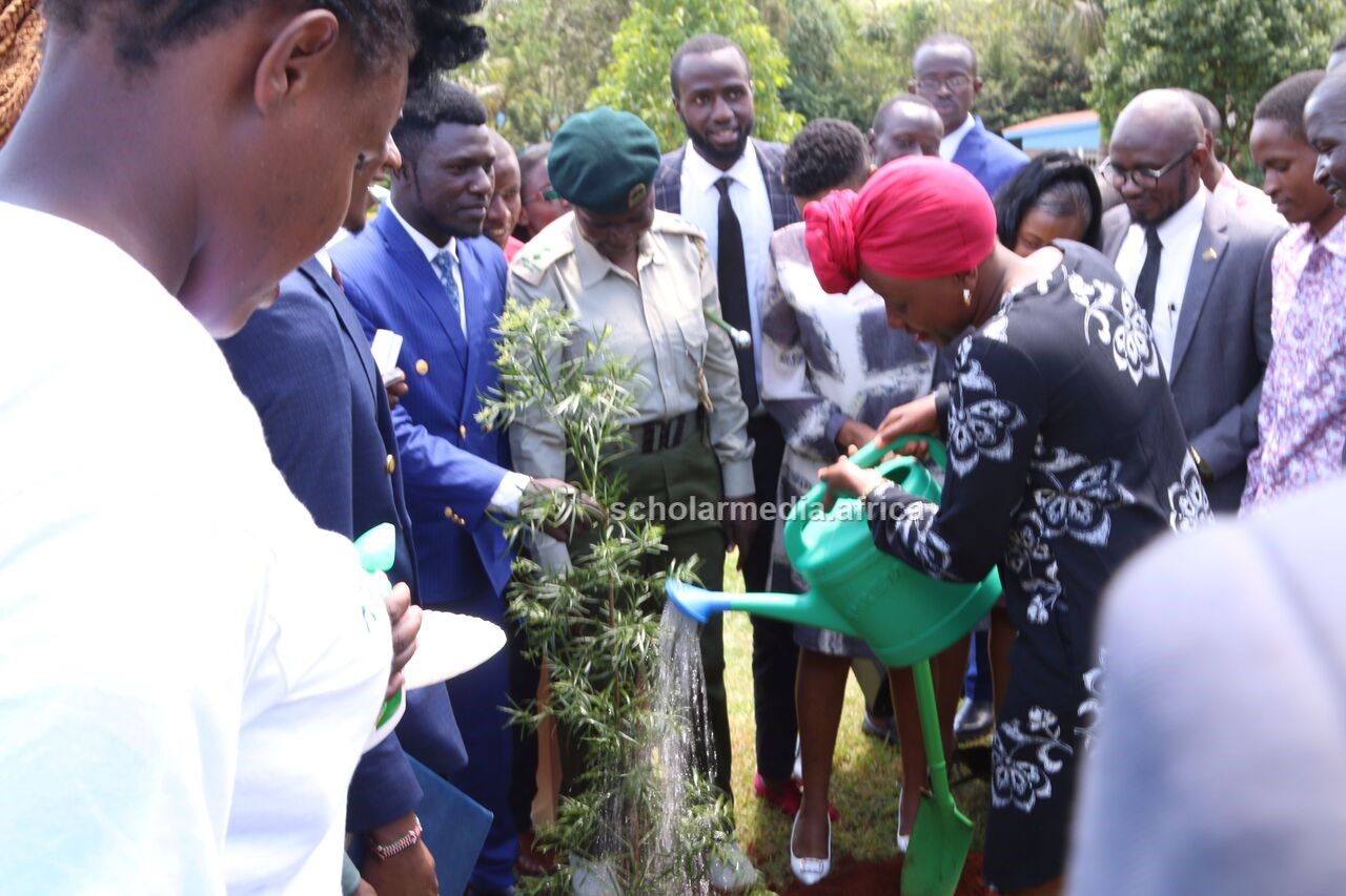  Upon arrival, Ms. Ruto planted a tree at the university's academic square. PHOTO/Boaz Khuteka, Scholar Media Africa.  