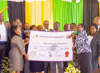 Nyeri National Polytechnic earns accreditation during curriculum launch Nyeri National Polytechnic Chief Principal David Mwangi, Esther Mworia, PS TVETS, representatives from KNQA and other invited guests pose for a photo with the Certificate of Accreditation awarded to the polytechnic during the launch of CBS Curriculum on May 12, 2023. PHOTO/Courtesy.
