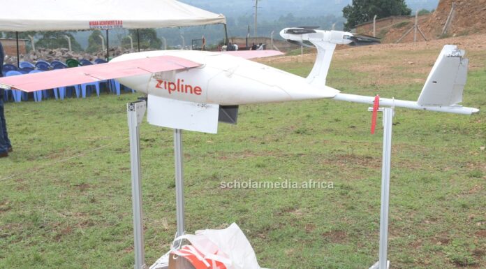 Nyamira County tests adopting drones to deliver emergency medical products An example of the Zipline drone. Such drones are set to be supplying medical products in Nyamira County health facilities as a result of a deal inked between the county and Zipline company. PHOTO/Dan Nyamanga, Scholar Media Africa.