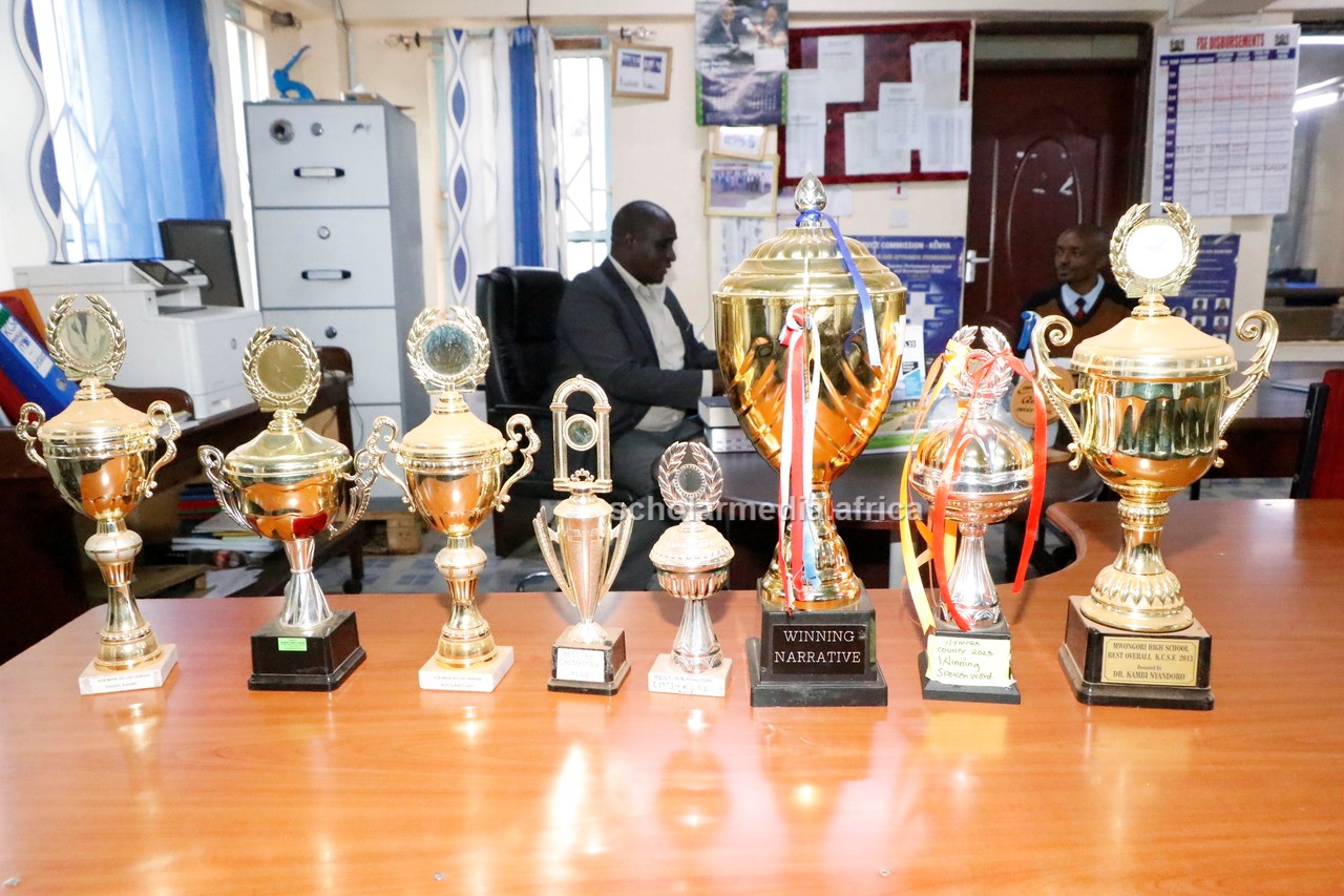 Some of the trophies the school has bagged in the recent years. PHOTO/Dan Nyamanga, Scholar Media Africa. 