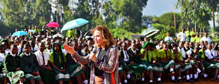 M. Teresa Lawrence addressing learners during the Kenya Keynote Tour in September 2023. She spoke to over 12,000 students in different institutions, donated her books and also supported various schools according to their diverse needs. PHOTO/Teresa Lawrence (Supplied).